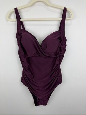 Caribbean Sand Ruched One-Piece Swimsuit Plum Purple Size 14
